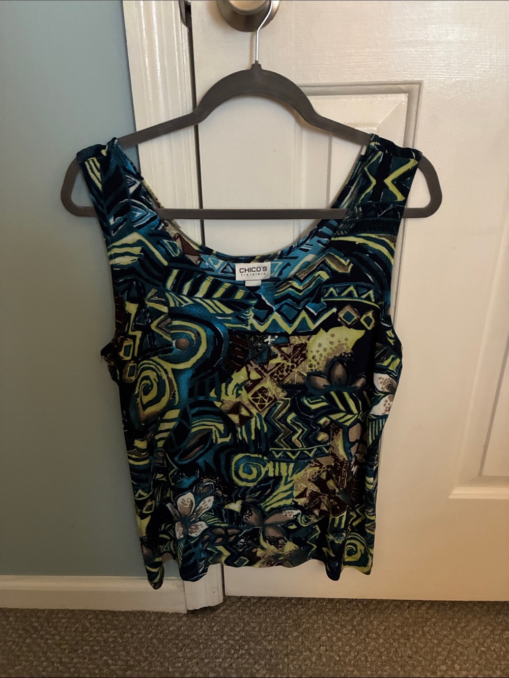 Chico's Multicolor Abstract Print Tank Top — Teal, Black, Lime